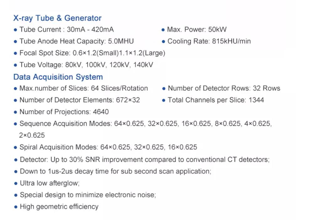 the CT machine data sheet