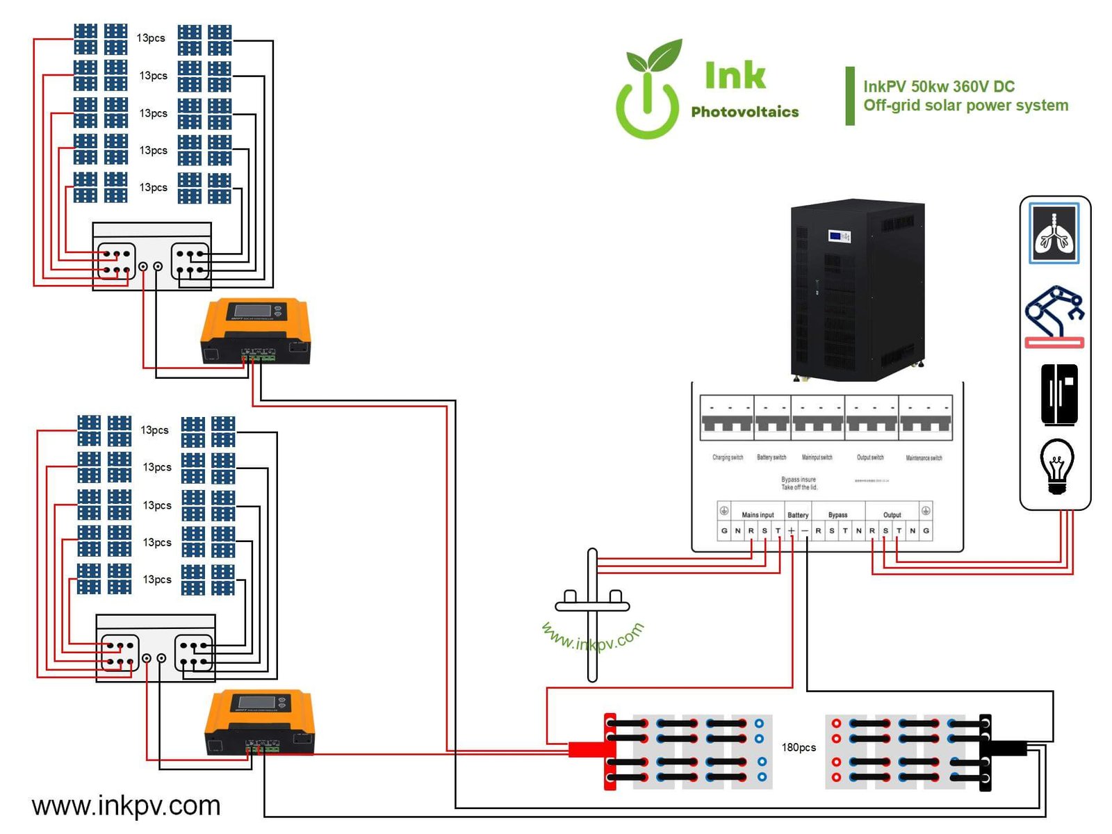 50KW Hybrid Three Phase Inverter Connection drawing